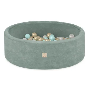 Plush Nest boldbassin med 200 bolde i premium chenille – grøn – 90x30 cm