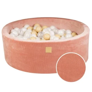Meowbaby boldbassin – Aprikosfløjl (Ø 90 × 30 cm, 200 hvid/sand/gennemsigtige bolde)