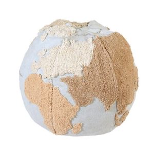 Lorena Canals puf World Map – blå verdenskortspuf